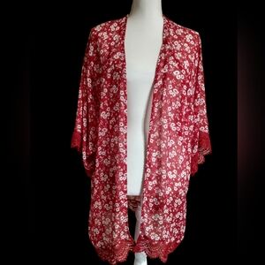 Red Floral Kimono Cardigan